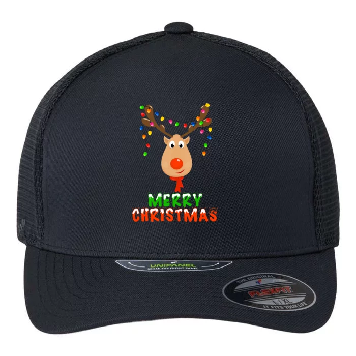 Cute Merry Christmas Reindeer Flexfit Unipanel Trucker Cap