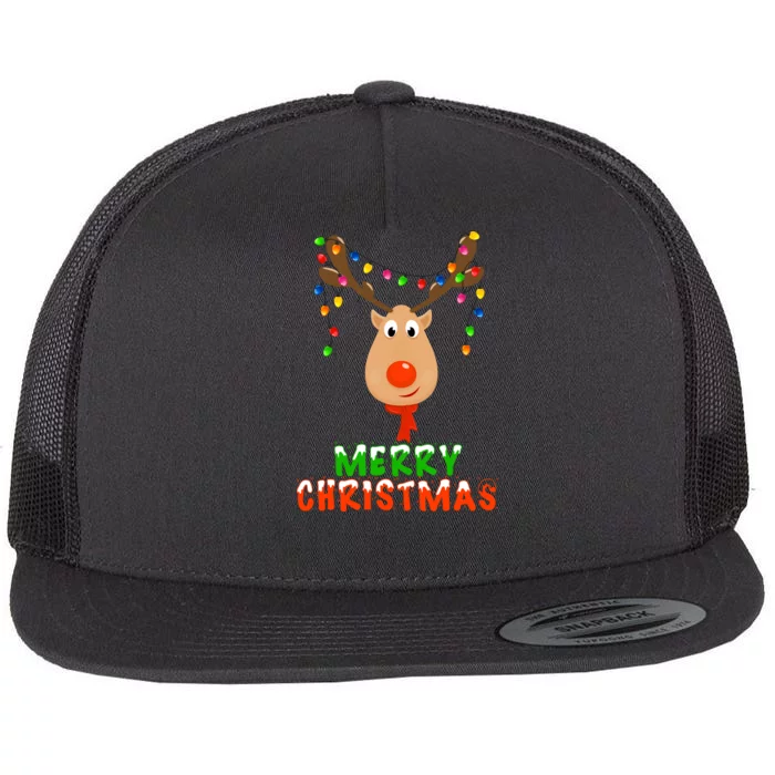 Cute Merry Christmas Reindeer Flat Bill Trucker Hat