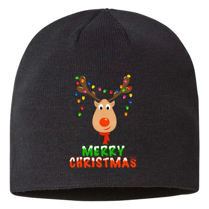 Cute Merry Christmas Reindeer 8 1/2in Sustainable Knit Beanie