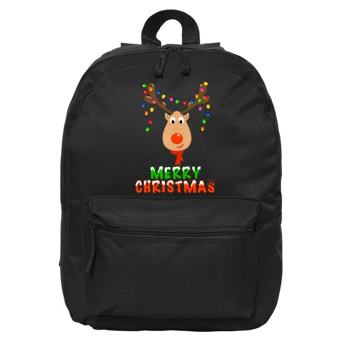 Cute Merry Christmas Reindeer 16 in Basic Backpack