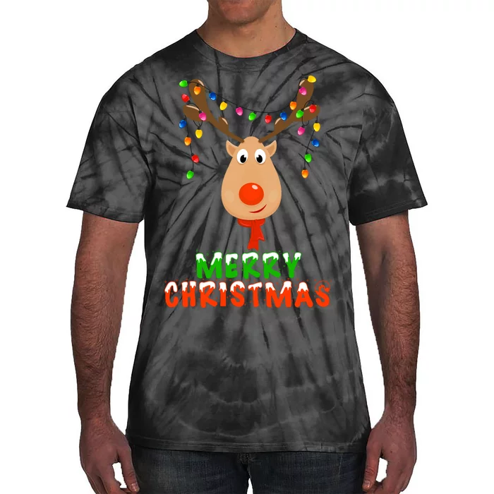 Cute Merry Christmas Reindeer Tie-Dye T-Shirt