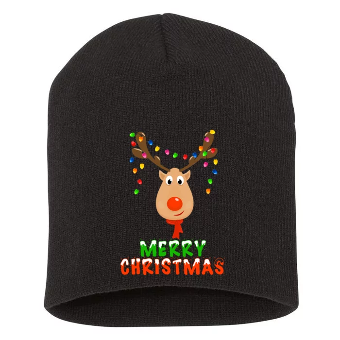 Cute Merry Christmas Reindeer Short Acrylic Beanie