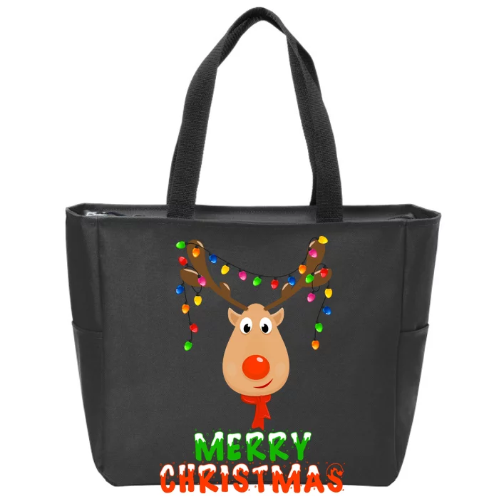 Cute Merry Christmas Reindeer Zip Tote Bag