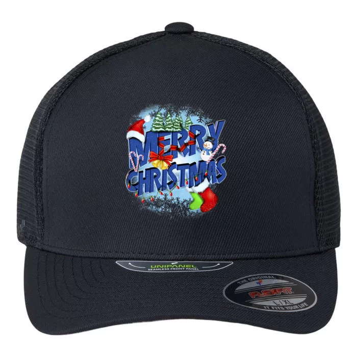 Cute Merry Christmas Word Decoration Flexfit Unipanel Trucker Cap