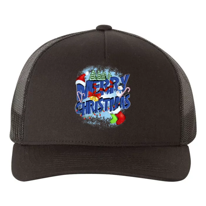 Cute Merry Christmas Word Decoration Yupoong Adult 5-Panel Trucker Hat