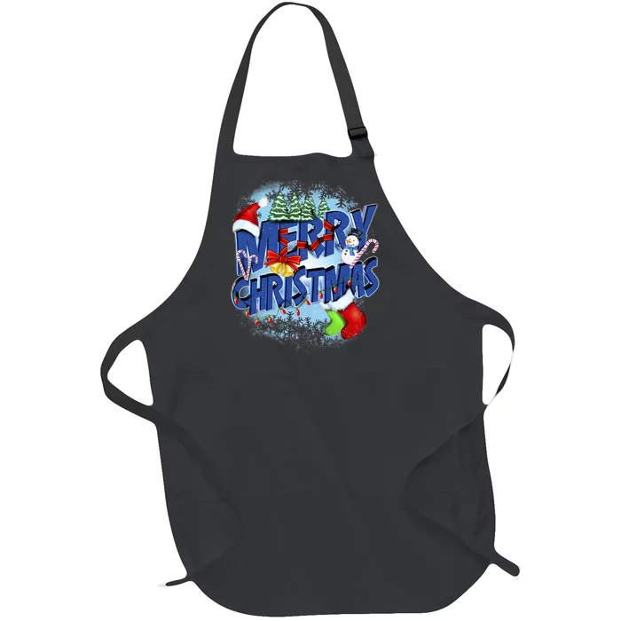 Cute Merry Christmas Word Decoration Full-Length Apron With Pocket