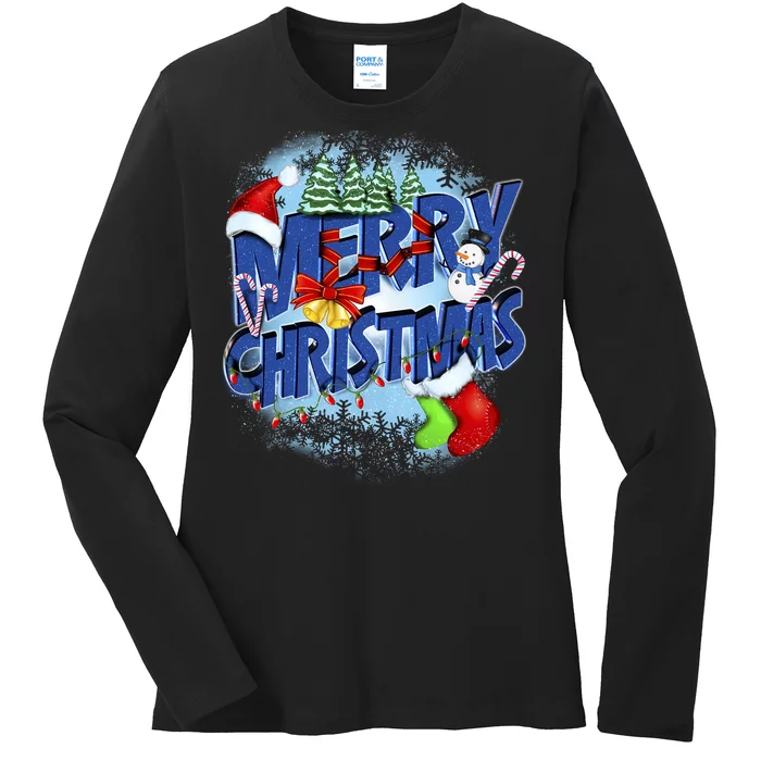 Cute Merry Christmas Word Decoration Ladies Long Sleeve Shirt