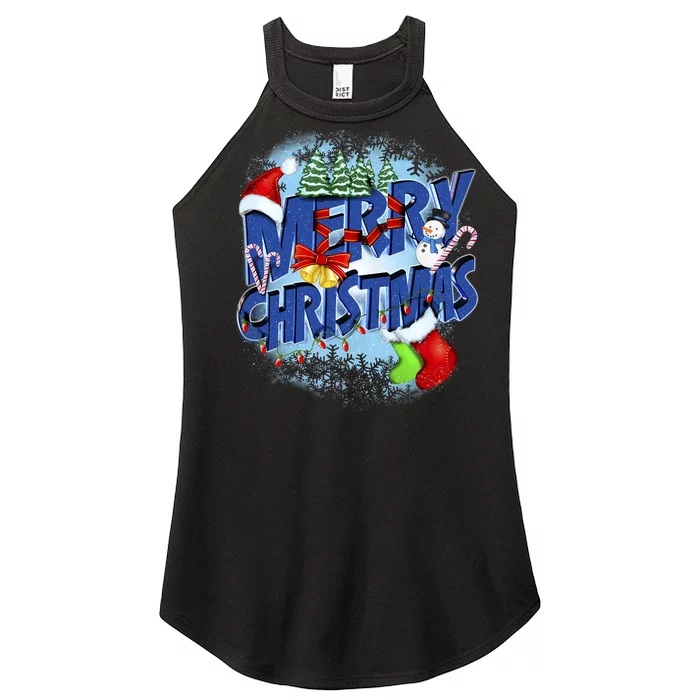 Cute Merry Christmas Word Decoration Women’s Perfect Tri Rocker Tank