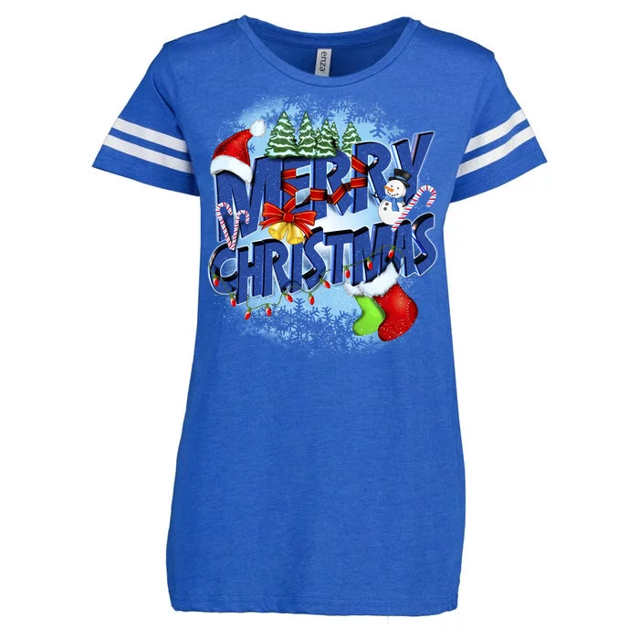 Cute Merry Christmas Word Decoration Enza Ladies Jersey Football T-Shirt