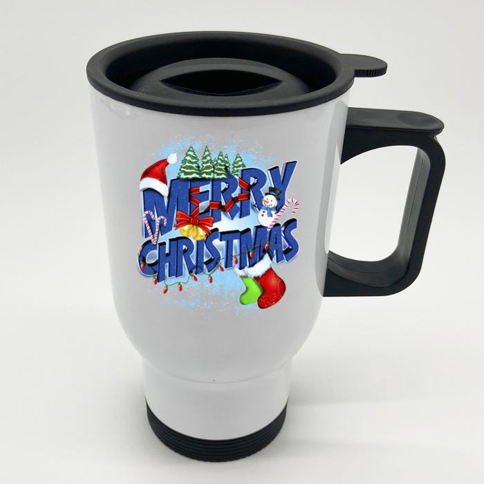 Cute Merry Christmas Word Decoration Front & Back Stainless Steel Travel Mug