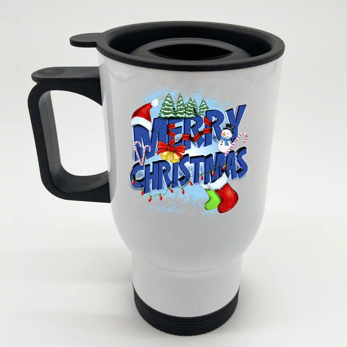 Cute Merry Christmas Word Decoration Front & Back Stainless Steel Travel Mug