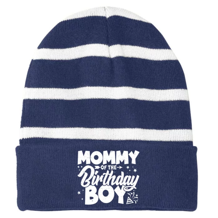 Cute Mommy Of The Birthday Boy Striped Beanie with Solid Band