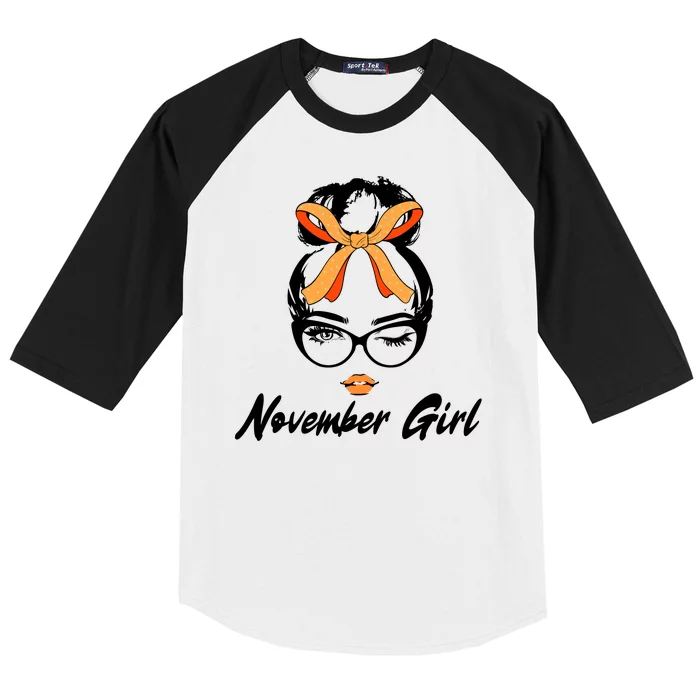 Cute November Girl Birthday Baseball Sleeve Shirt