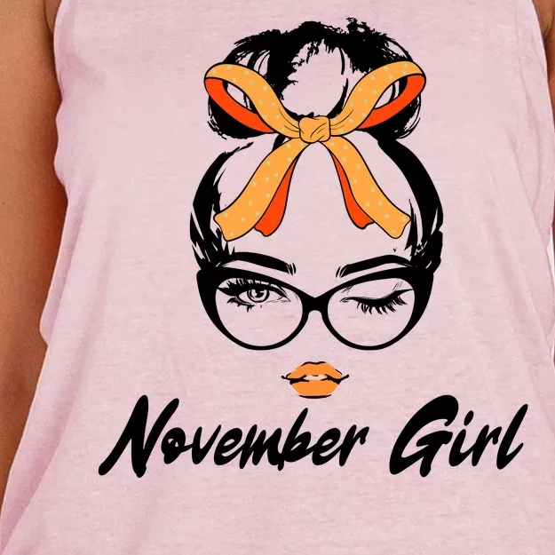 Cute November Girl Birthday Women's Knotted Racerback Tank