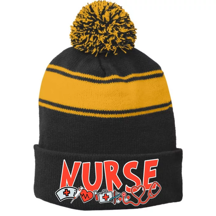 Cute Nurse Day Stripe Pom Pom Beanie