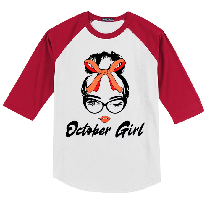 Cute October Girl Birthday Kids Colorblock Raglan Jersey