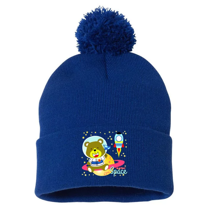 Cute Outer Space Bear Astronaut Pom Pom 12in Knit Beanie