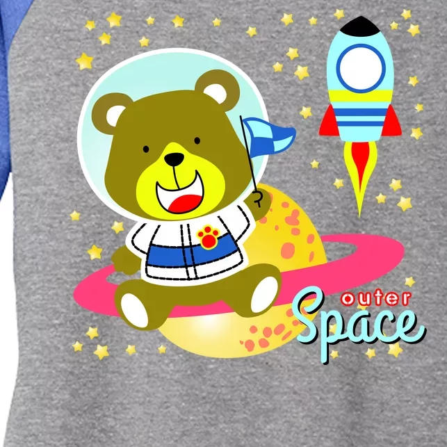 Cute Outer Space Bear Astronaut Women's Tri-Blend 3/4-Sleeve Raglan Shirt