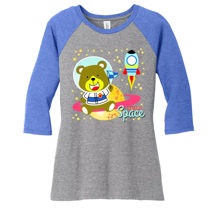 Cute Outer Space Bear Astronaut Women's Tri-Blend 3/4-Sleeve Raglan Shirt