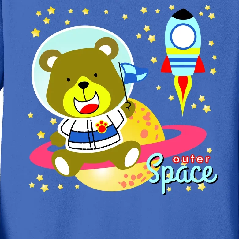 Cute Outer Space Bear Astronaut Kids Long Sleeve Shirt