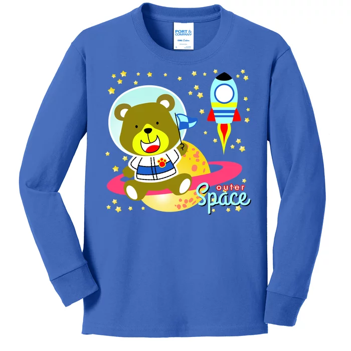 Cute Outer Space Bear Astronaut Kids Long Sleeve Shirt