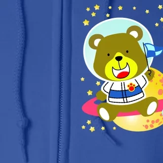 Cute Outer Space Bear Astronaut Full Zip Hoodie