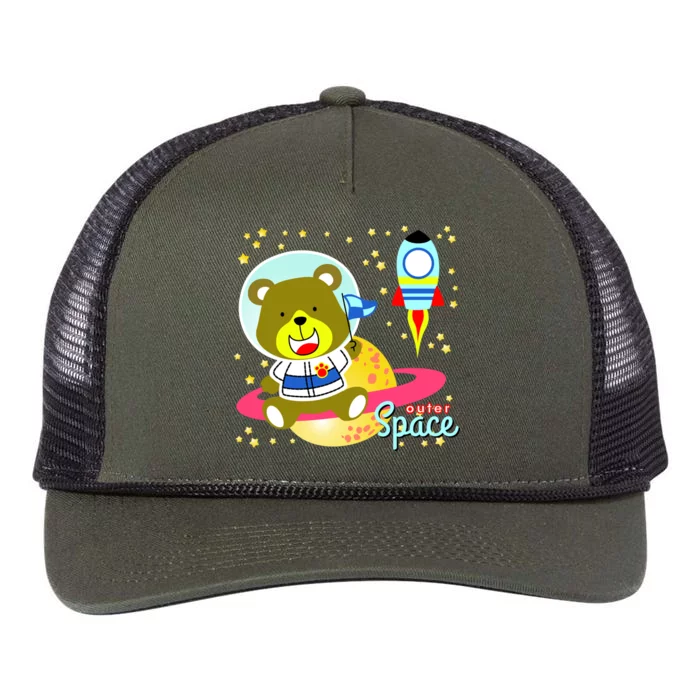 Cute Outer Space Bear Astronaut Retro Rope Trucker Hat Cap