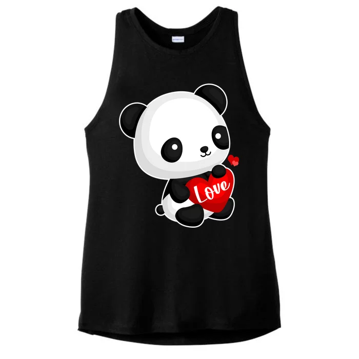 Cute Panda Holding A  Heart Ladies Tri-Blend Wicking Tank