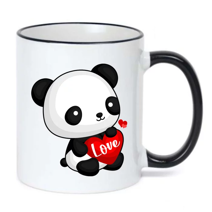 Cute Panda Holding A  Heart Black Color Changing Mug