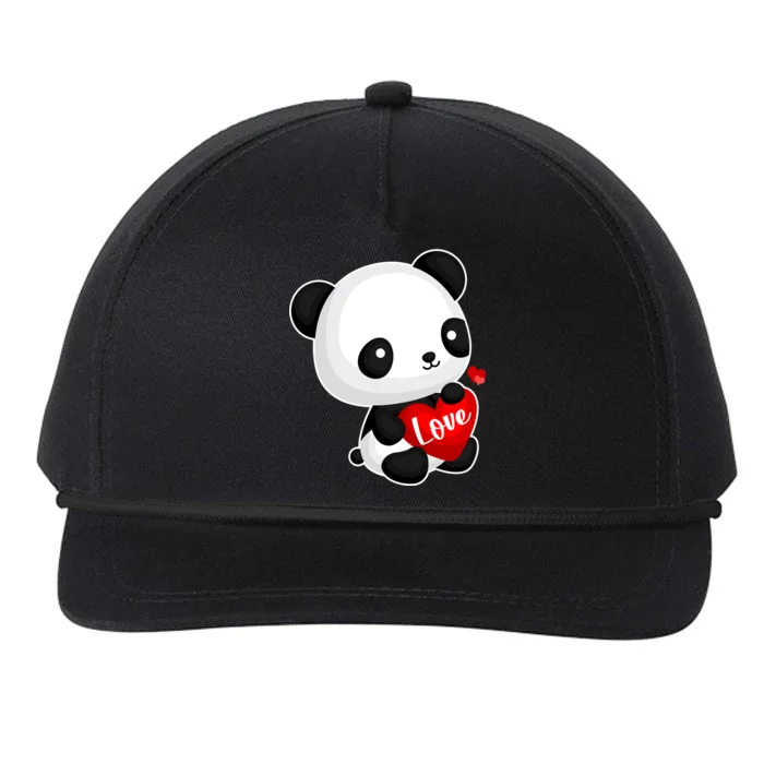 Cute Panda Holding A  Heart Snapback Five-Panel Rope Hat