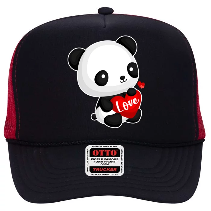 Cute Panda Holding A  Heart High Crown Mesh Trucker Hat