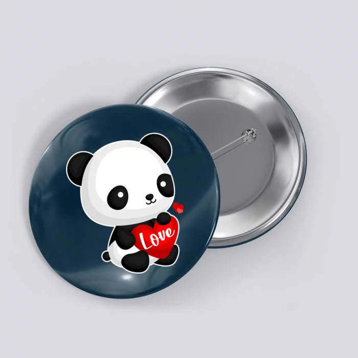 Cute Panda Holding A  Heart Button