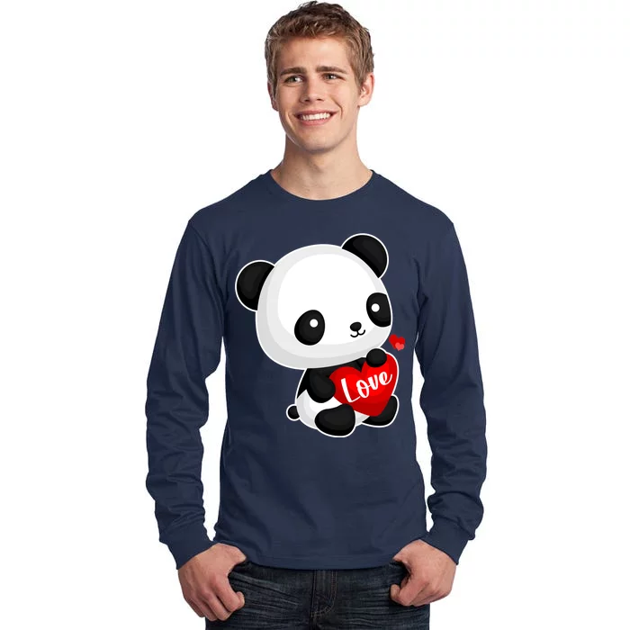 Cute Panda Holding A  Heart Tall Long Sleeve T-Shirt