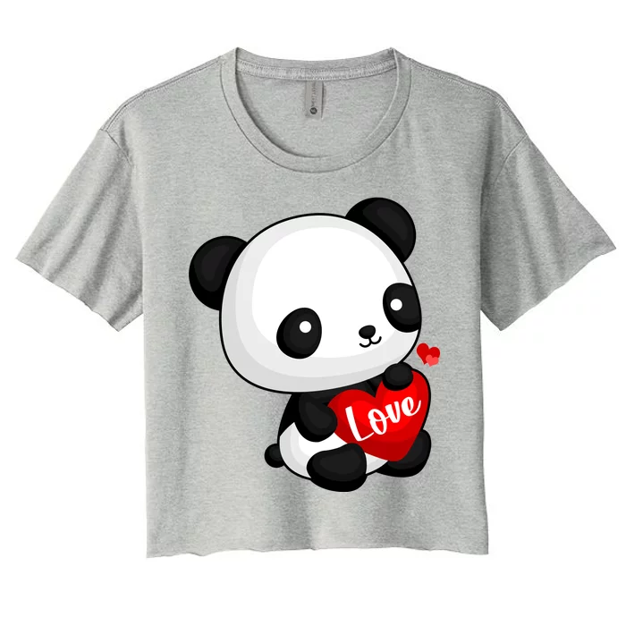 Cute Panda Holding A  Heart Women's Crop Top Tee