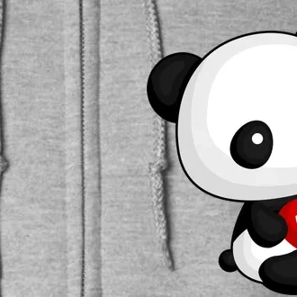 Cute Panda Holding A  Heart Full Zip Hoodie