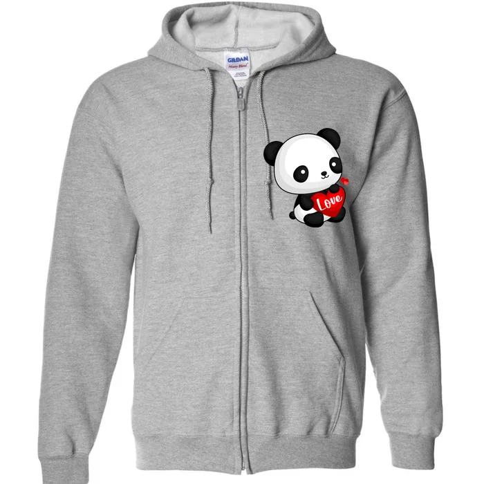 Cute Panda Holding A  Heart Full Zip Hoodie