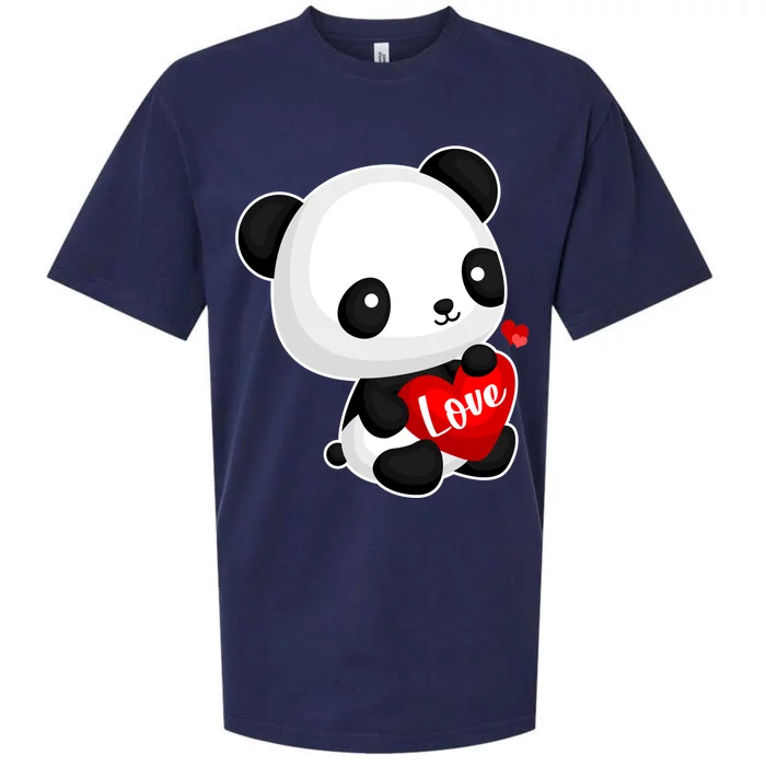 Cute Panda Holding A  Heart Sueded Cloud Jersey T-Shirt