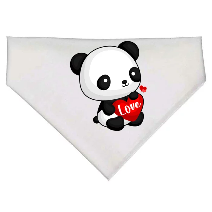 Cute Panda Holding A  Heart USA-Made Doggie Bandana