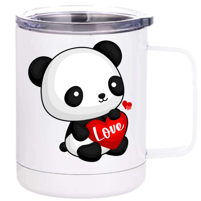 Cute Panda Holding A  Heart Front & Back 12oz Stainless Steel Tumbler Cup