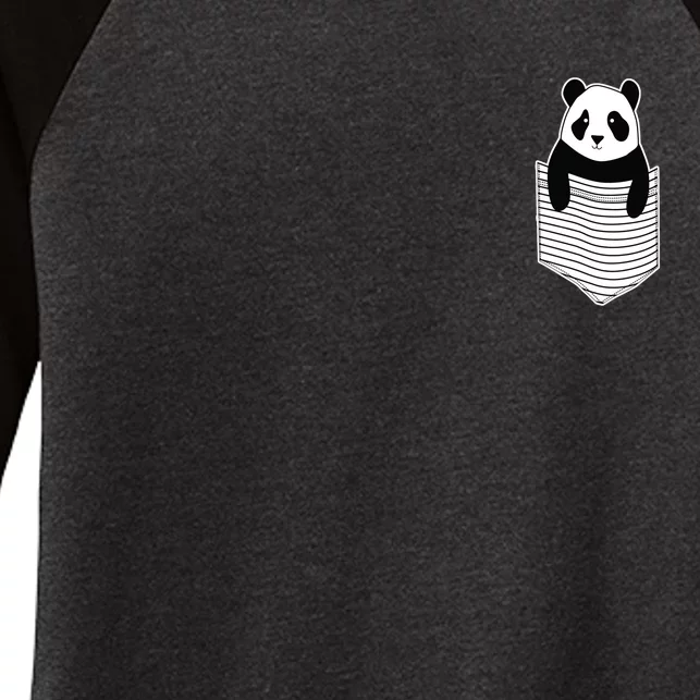 Cute Panda Pocket Women's Tri-Blend 3/4-Sleeve Raglan Shirt