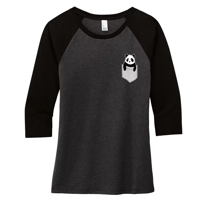 Cute Panda Pocket Women's Tri-Blend 3/4-Sleeve Raglan Shirt