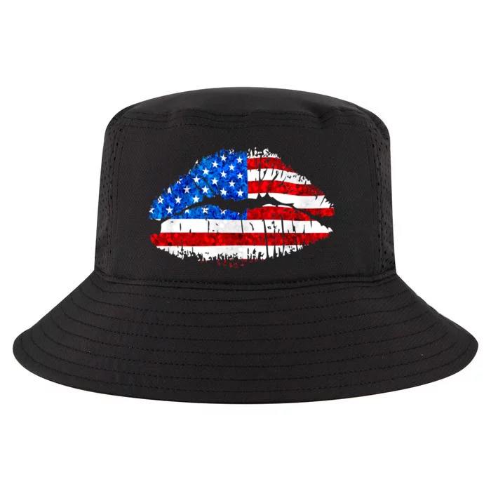 Cute Patriot USA American Flag Lipstick Kiss Cool Comfort Performance Bucket Hat