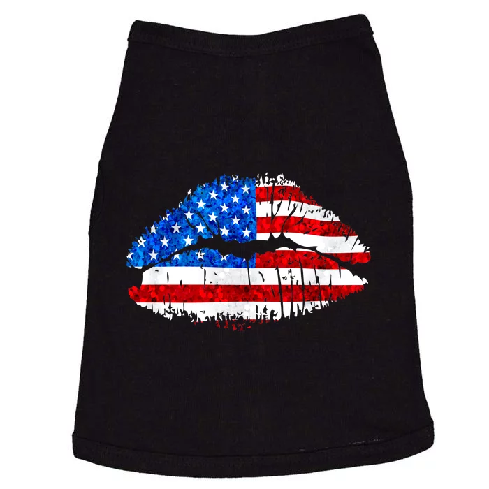 Cute Patriot USA American Flag Lipstick Kiss Doggie Tank