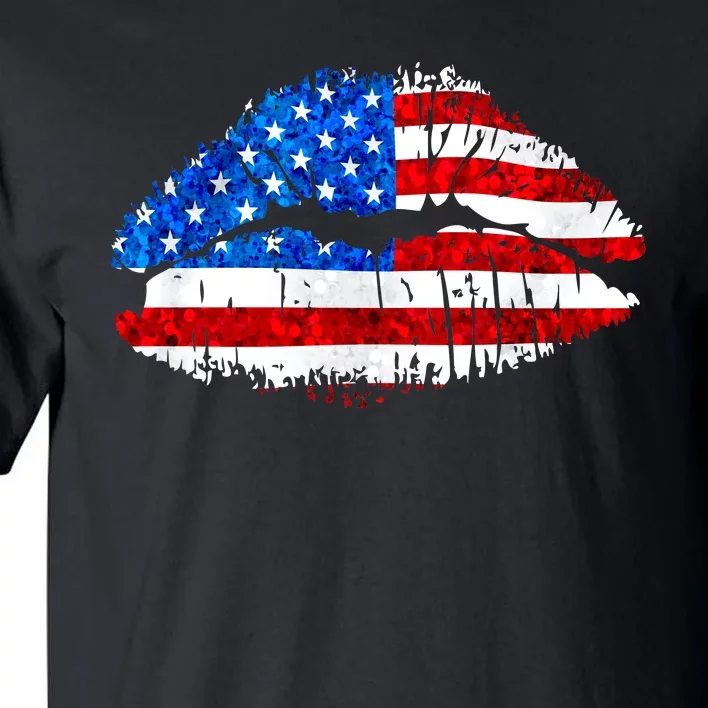 Cute Patriot USA American Flag Lipstick Kiss Tall T-Shirt