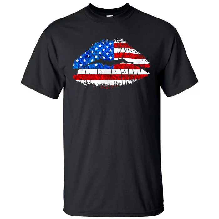 Cute Patriot USA American Flag Lipstick Kiss Tall T-Shirt