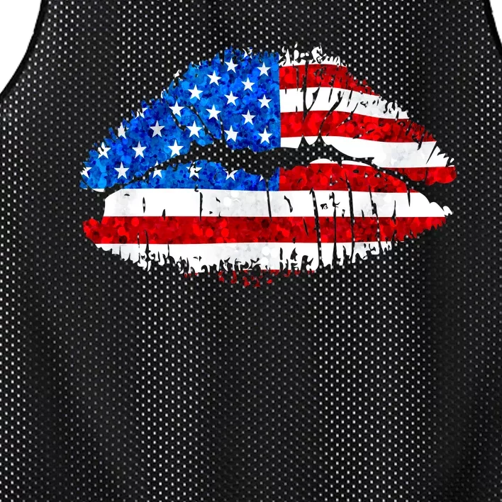 Cute Patriot USA American Flag Lipstick Kiss Mesh Reversible Basketball Jersey Tank