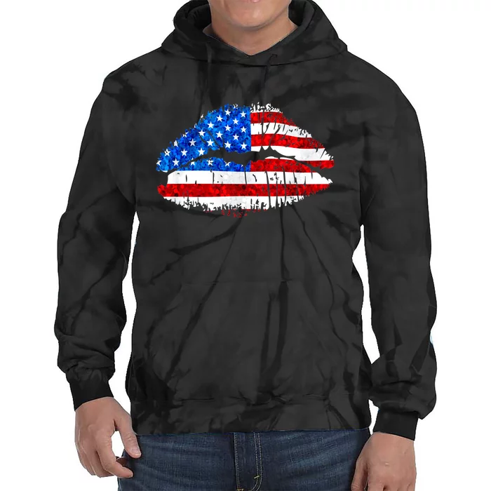 Cute Patriot USA American Flag Lipstick Kiss Tie Dye Hoodie