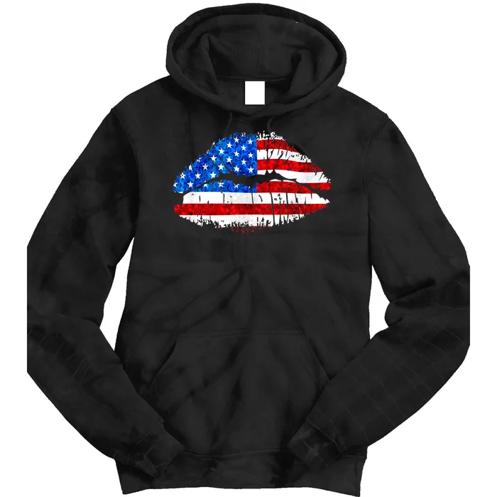 Cute Patriot USA American Flag Lipstick Kiss Tie Dye Hoodie