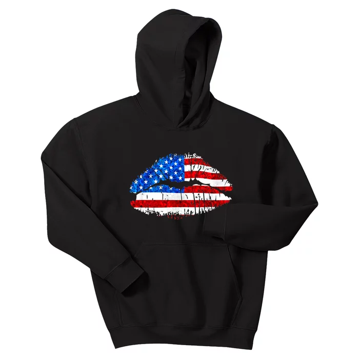 Cute Patriot USA American Flag Lipstick Kiss Kids Hoodie