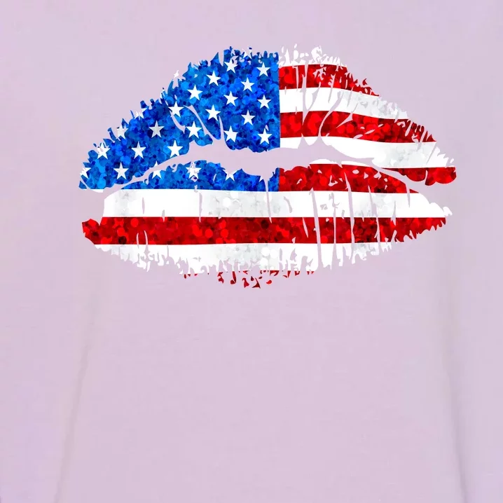 Cute Patriot USA American Flag Lipstick Kiss Garment-Dyed Sweatshirt